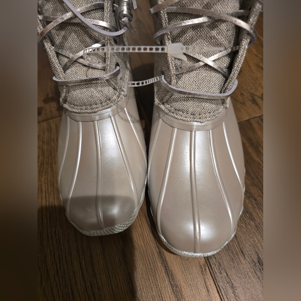 🆕 Sperry Topsider Core Saltwater Rain Duck Boots Grey Silver Iridescent Kids - Picture 10 of 16